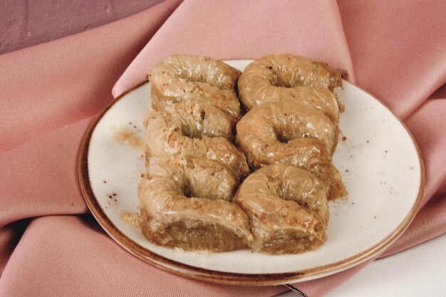 Traditional turkish dessert baklava with cashew, walnuts. Homemade baklava with nuts and honey.