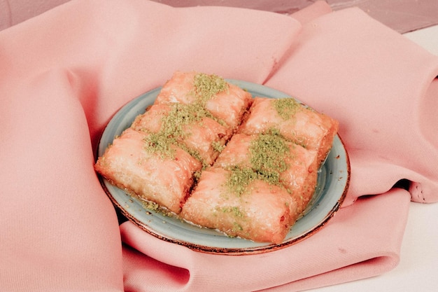 Traditional turkish dessert baklava with cashew, walnuts. Homemade baklava with nuts and honey.