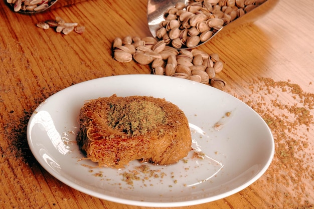 Traditional turkish dessert baklava with cashew, walnuts. Homemade baklava with nuts and honey.