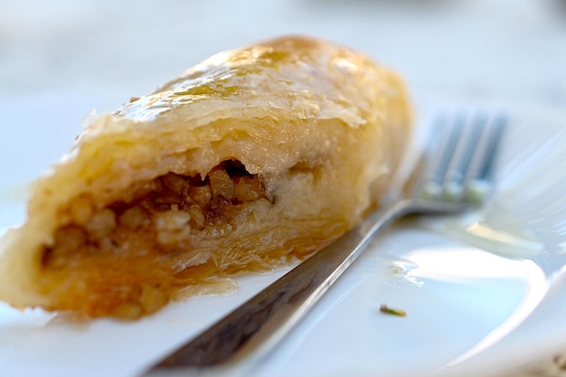 Photo traditional turkish dessert handmade walnut baklava turkish name cevizli baklava