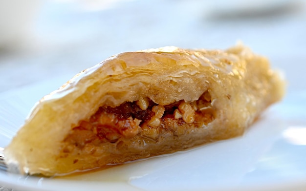 Traditional Turkish dessert Handmade walnut baklava Turkish name cevizli baklava