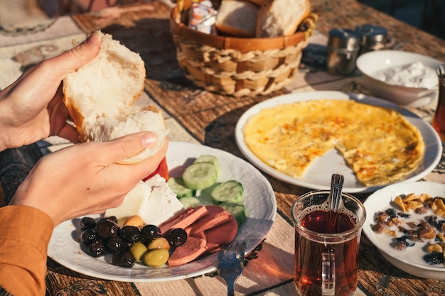 Traditional turkish food on breakfast