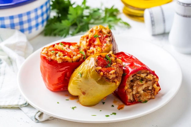 Traditional Turkish foods; Stuffed pepper (etli biber dolmasi)