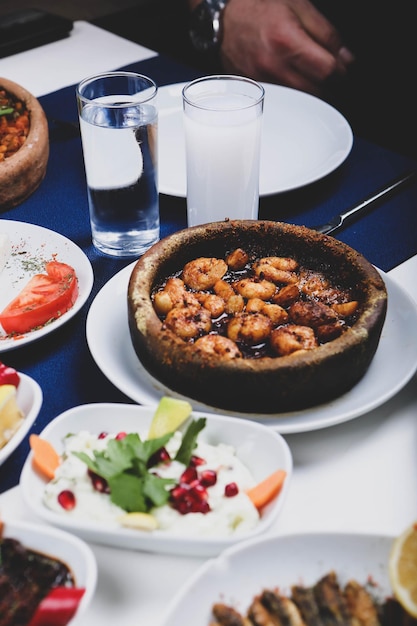 Traditional Turkish and Greek dinner meze table