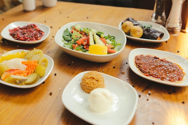 Traditional Turkish and Greek dinner meze table