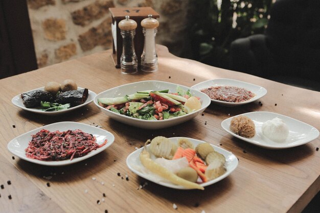 Traditional Turkish and Greek dinner meze table