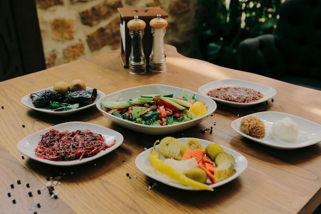 Traditional Turkish and Greek dinner meze table