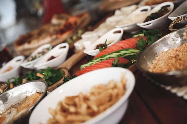 Traditional Turkish and Greek dinner meze table