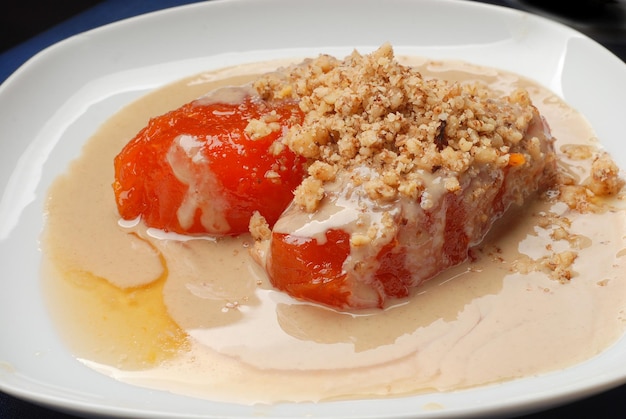 Traditional Turkish Pumpkin Dessert with Cream Butter (Turkish name; Kaymakli bal kabagi tatlisi or kabak tatlisi)