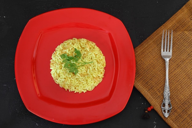 Traditional Turkish Rice Pilav Plain Pilaf Portion Served Organic Food