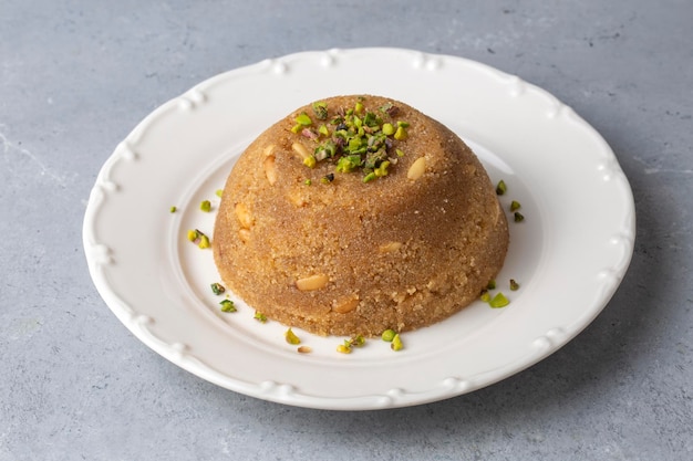 Traditional Turkish semolina sweet desert halva (Turkish name; irmik helvasi)