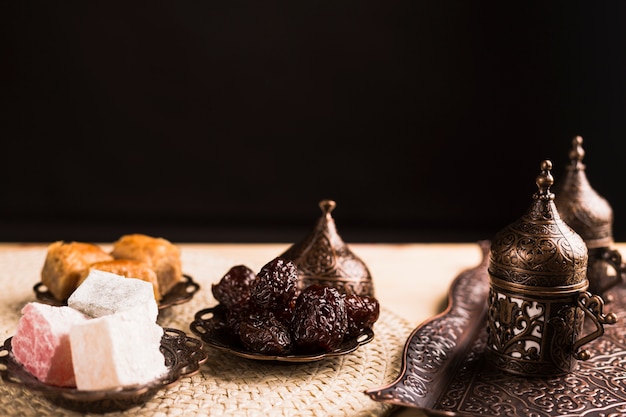 Traditional Turkish sweets and coffee set