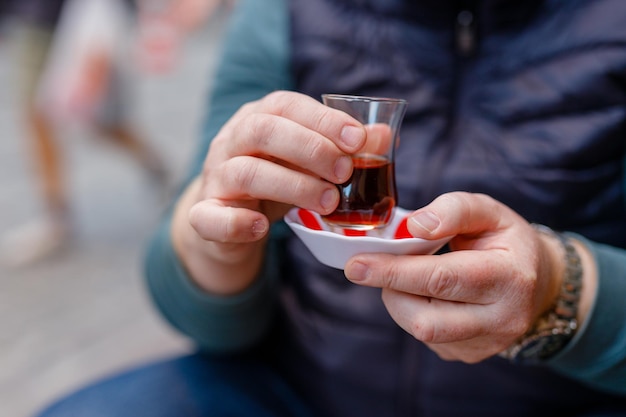 Traditional Turkish tea that is drunk while relaxing in Istanbul