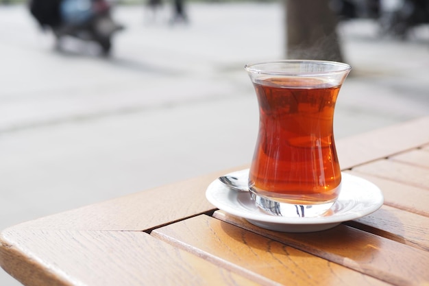 Traditional turkish tea on white table