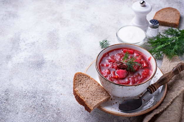 Traditional Ukrainian beetroot soup borsch