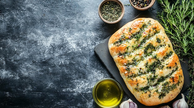 Photo traditional ukrainian garlic bread with herbs pampushky