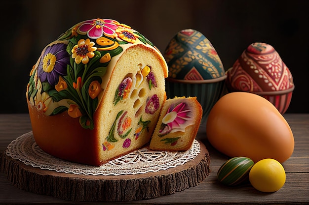 Traditional ukrainian Sweet Easter cake Generative AI