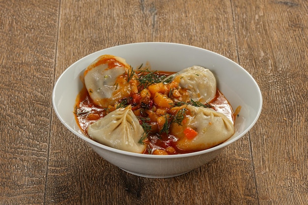 Traditional Uzbek cuisine manti with meat