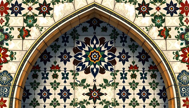 Photo traditional uzbek pattern on the ceramic tile on the wall of the mosque background isolated with