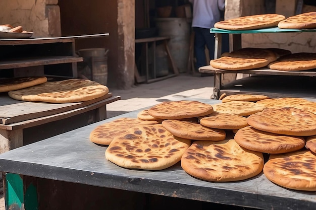 Photo traditional uzbek tandoor bread at market