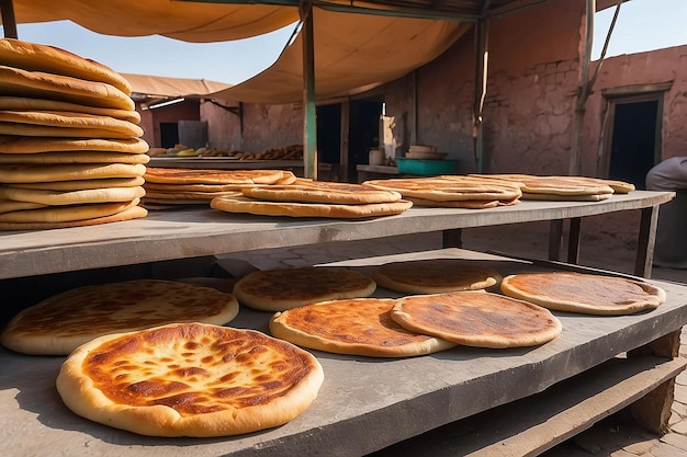 Photo traditional uzbek tandoor flatbread on market counter in uzbekistan