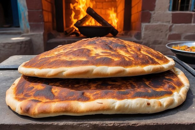 Traditional Uzbek Tandoor Flatbread on Market Counter in Uzbekistan