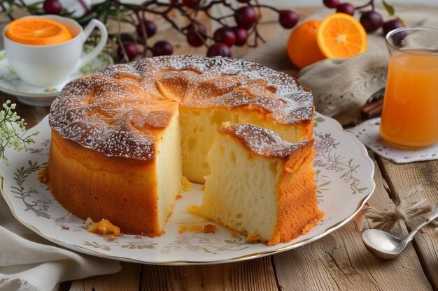 Traditional vanilla pound cake with orange juice and zest