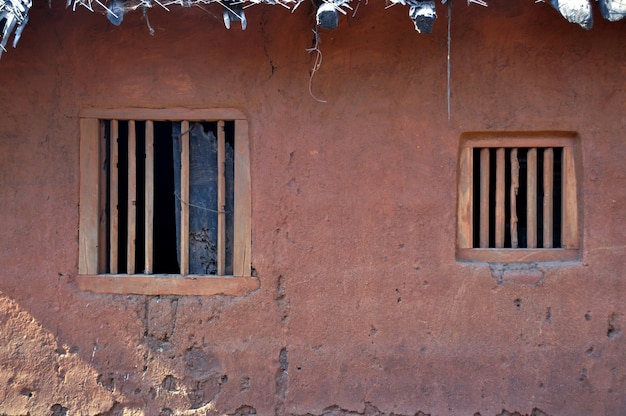 Traditional Village House Clay wall and wooden window in Maharashtra India