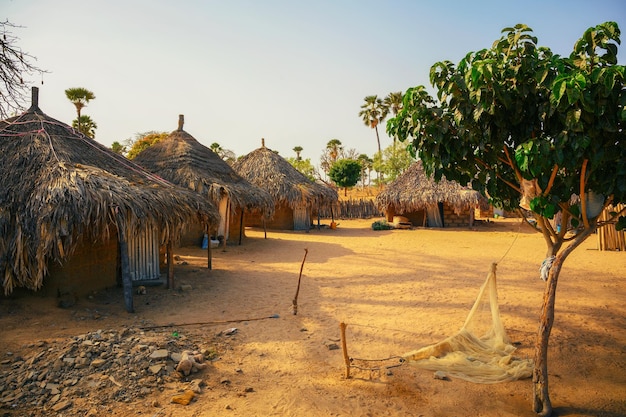 Traditional village with clay houses in senegal africa