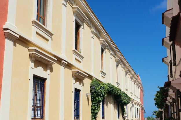 Traditional windows and green plant in Cartagena Architectural and exterior design details Beautiful house