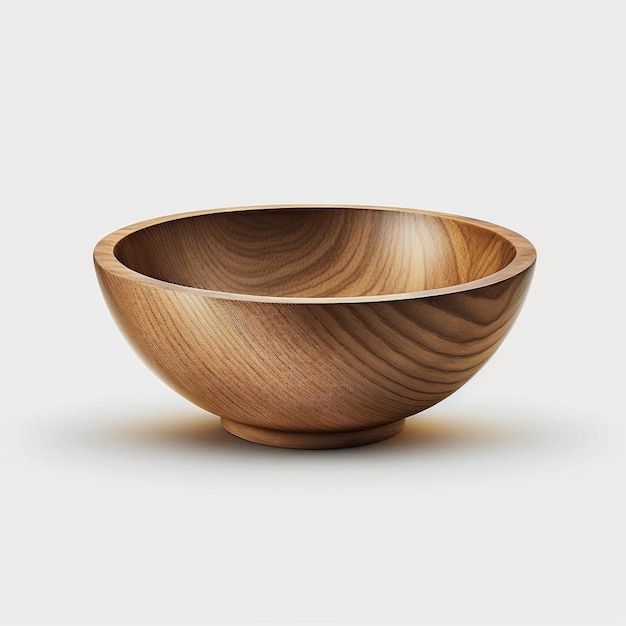 Traditional wood bowl in dark brown color isolated on white table background Generative AI