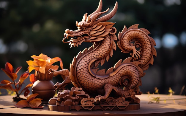 traditional wood dragon for the chinese