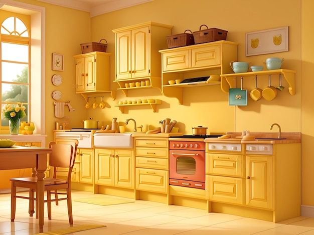 Traditional Wood Made Kitchen Room with soft light background