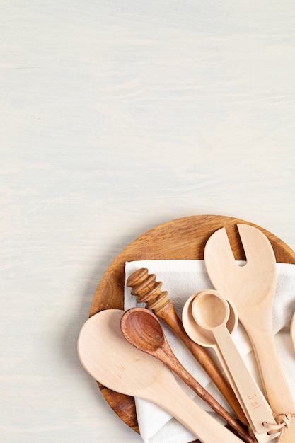 Traditional wooden kitchen utensils and kitchenware