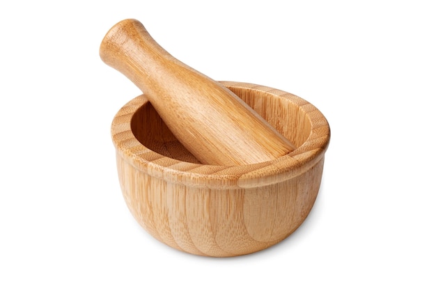 Traditional wooden mortar and pestle