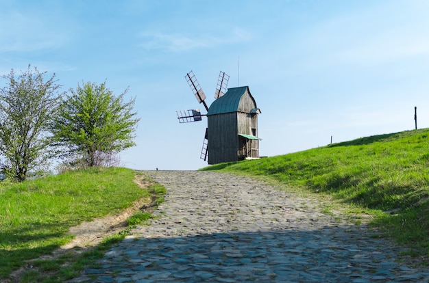 Traditional wooden windmill in Ukraine, Pyrogovo, Kyiv