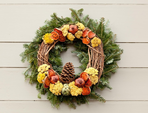 Traditional xmas wreath on front door