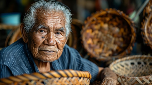 Traditionally bamboo baskets are woven by an old man from the province It is a form of craftsmanship that has been practiced for centuries