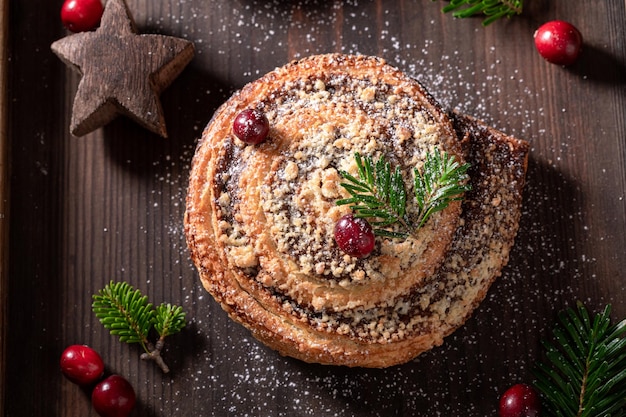 Traditionally and fresh cinnamon yeast as christmas dessert