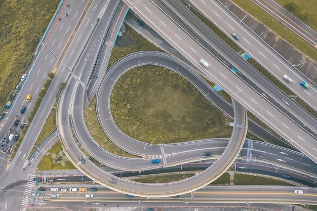 Traffic Circle Aerial View Traffic concept image gongguan traffic circle birds eye night view use the drone in New Taipei City Taiwan