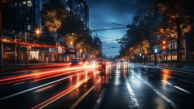 traffic in the city at night