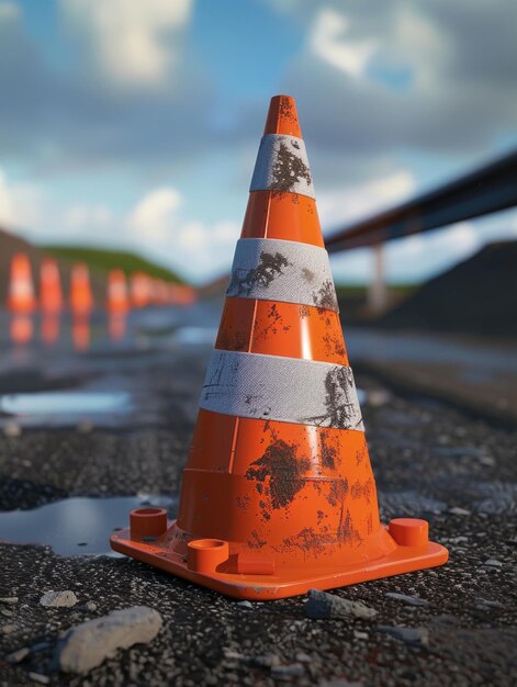 Photo traffic cone on roadside