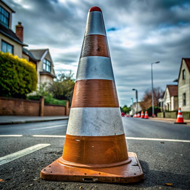 Photo traffic cone used in road vehicular traffic and people crossing ai illustration design