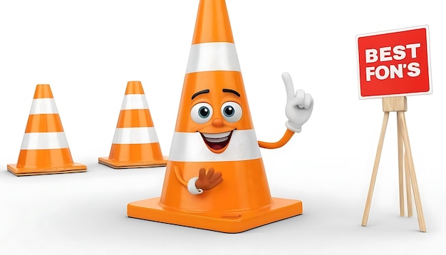 Photo a traffic cone with a hand pointing at a traffic cone