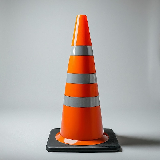 a traffic cone with a silver band around it