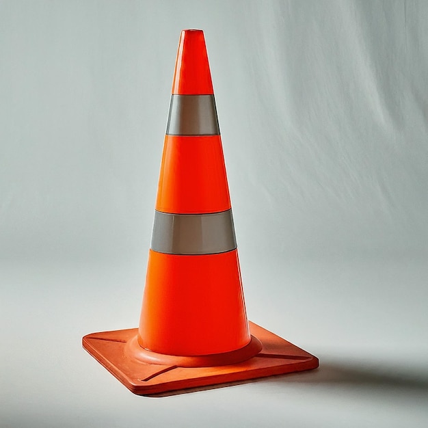 a traffic cone with a white stripe on the bottom