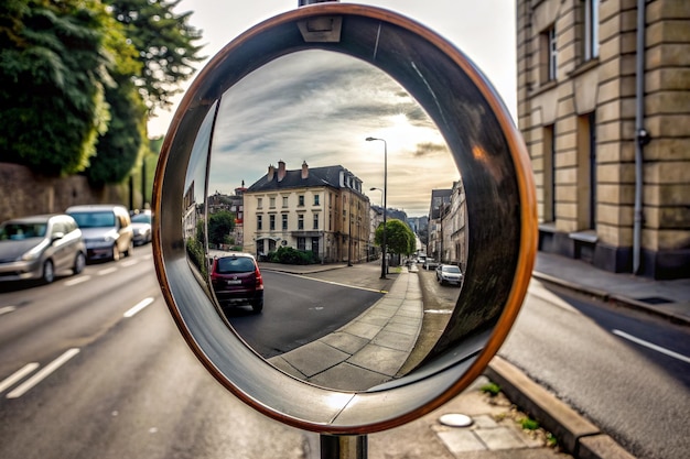 traffic convex mirror at corner of street