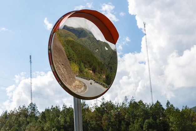 The traffic curve mirror, mountain road Vietnam