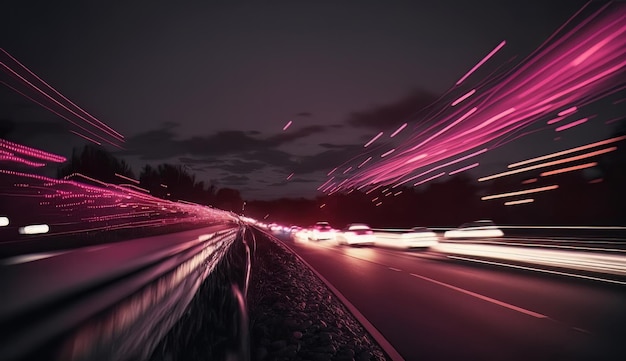 Traffic on highway at night Generative ai