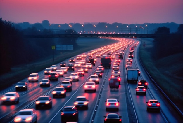 Traffic on an interstate highway at dusk